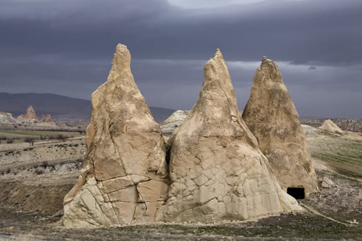 Strange and amazing stone formations in Cappadocia, Turkey
