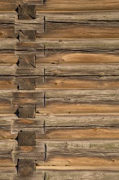 Old Log Cabin Wall Texture. Dark Rustic House Log Wall. Horizontal Timbered Background.