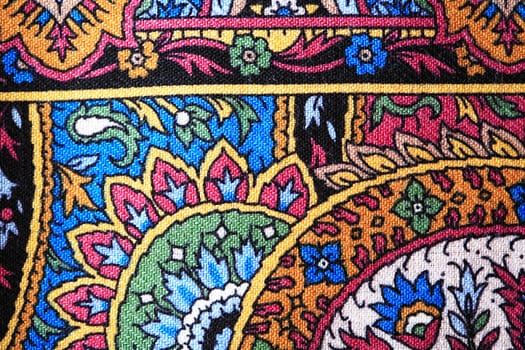 Bright cloth background. Closeup of traditional Russian fabric