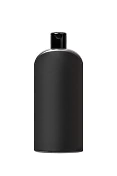 Black plastic bottle for shampoo or cosmetics, isolated on white background. Clipping Path