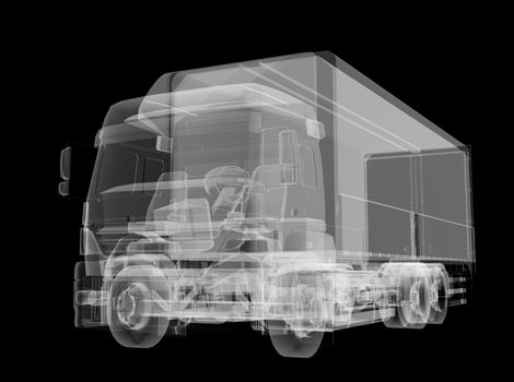 Truck x-ray on black background. 3D illustration