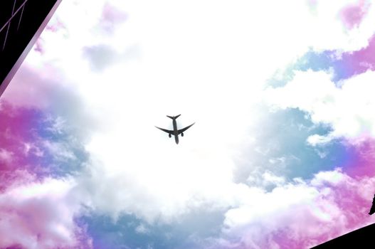 Silhouette Airplane in the beautiful sky