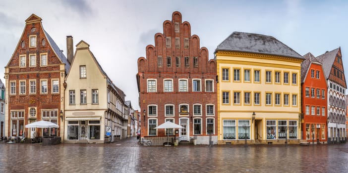 Historical market square with beautiful houses, Warendorf, Germany