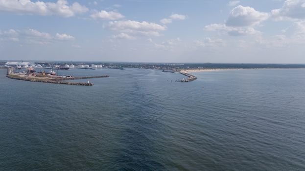 Harbor Ventspils Latvia Aerial view of countryside drone top view