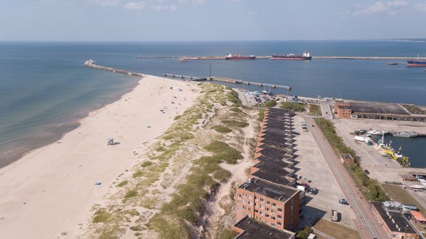 Harbor Ventspils Latvia Aerial view of countryside drone top view