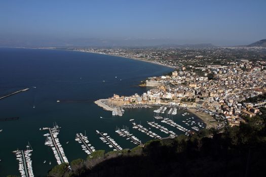 Castellammare del Golfo, Italy - June 29, 2016: overview of the seaside town of Castellammare del Golfo