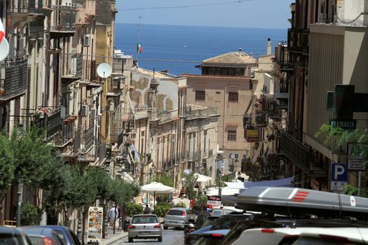 Castellammare del Golfo, Italy - June 29, 2016: overview of the seaside town of Castellammare del Golfo