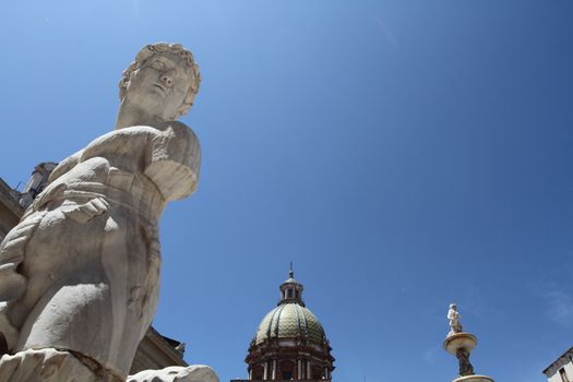Palermo, Italy - June 29, 2016: The pretoria fountain built in 1554 by Francesco Camilliani