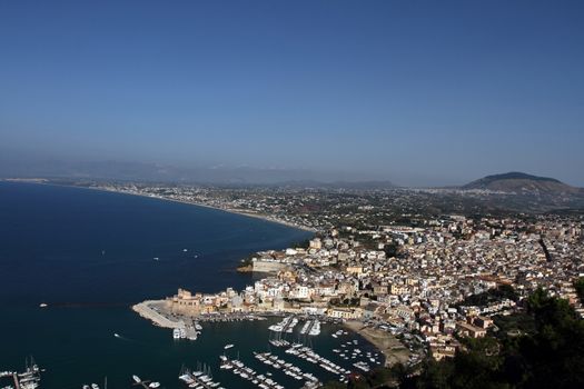 Castellammare del Golfo, Italy - June 29, 2016: overview of the seaside town of Castellammare del Golfo