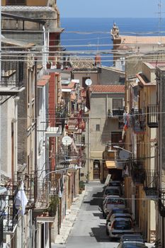 Castellammare del Golfo, Italy - June 29, 2016: overview of the seaside town of Castellammare del Golfo