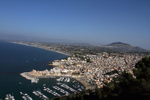 Castellammare del Golfo, Italy - June 29, 2016: overview of the seaside town of Castellammare del Golfo