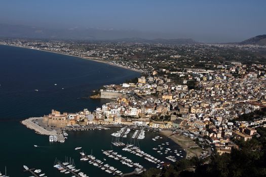 Castellammare del Golfo, Italy - June 29, 2016: overview of the seaside town of Castellammare del Golfo