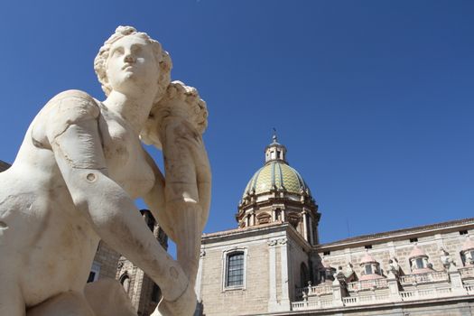 Palermo, Italy - June 29, 2016: The pretoria fountain built in 1554 by Francesco Camilliani
