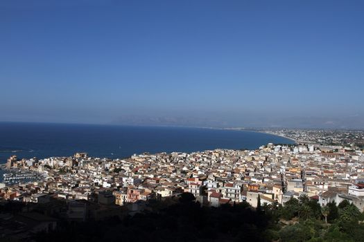 Castellammare del Golfo, Italy - June 29, 2016: overview of the seaside town of Castellammare del Golfo