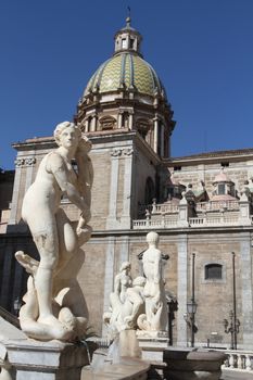 Palermo, Italy - June 29, 2016: The pretoria fountain built in 1554 by Francesco Camilliani