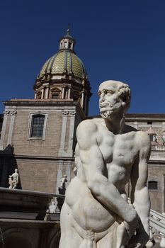 Palermo, Italy - June 29, 2016: The pretoria fountain built in 1554 by Francesco Camilliani