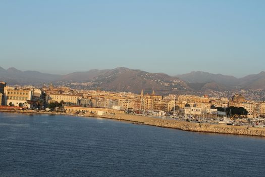 Palermo, Italy - June 29, 2016: View from the sea of the city of Palermo