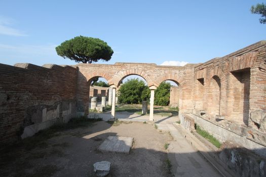 Rome, Italy - August 25, 2019: The archaeological site of Ostia Antica