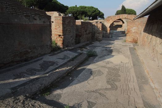 Rome, Italy - August 25, 2019: The archaeological site of Ostia Antica