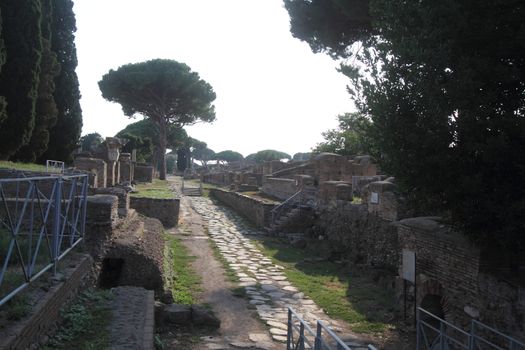 Rome, Italy - August 25, 2019: The archaeological site of Ostia Antica