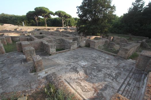 Rome, Italy - August 25, 2019: The archaeological site of Ostia Antica