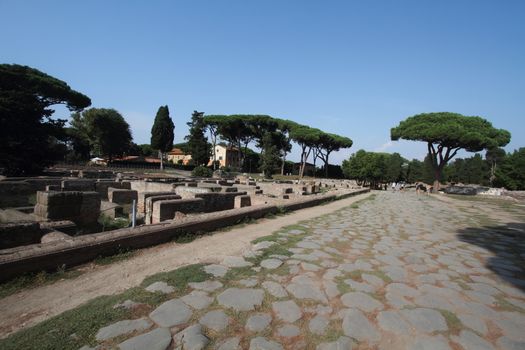 Rome, Italy - August 25, 2019: The archaeological site of Ostia Antica