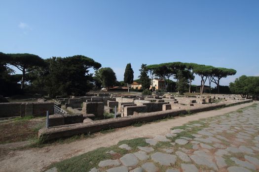 Rome, Italy - August 25, 2019: The archaeological site of Ostia Antica