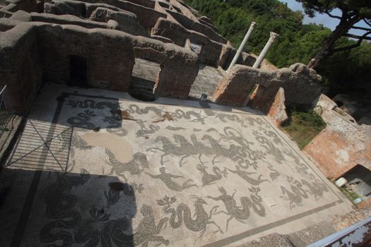 Rome, Italy - August 25, 2019: The archaeological site of Ostia Antica