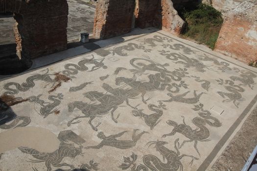 Rome, Italy - August 25, 2019: The archaeological site of Ostia Antica