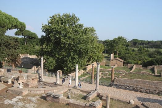 Rome, Italy - August 25, 2019: The archaeological site of Ostia Antica