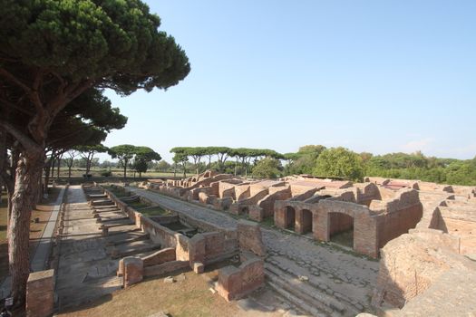 Rome, Italy - August 25, 2019: The archaeological site of Ostia Antica