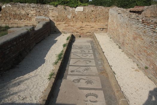 Rome, Italy - August 25, 2019: The archaeological site of Ostia Antica