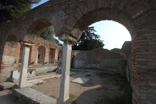 Rome, Italy - August 25, 2019: The archaeological site of Ostia Antica