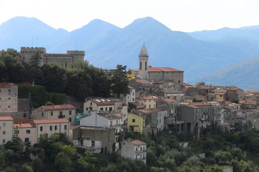 Monteroduni, Italy - September 15, 2019: The town of Monteroduni and view of the Pignatelli Castle