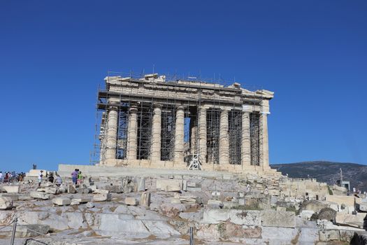 Atene, Grecia - 21 luglio 2019: Il Partenone sull'Acropoli di Atene patrimonio dell'Unesco