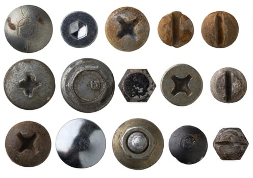 screw and bolts heads isolated on white background 