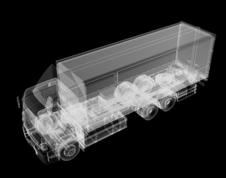 Truck x-ray on black background. 3D illustration