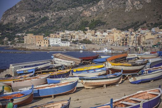 Colorful boats on the beach in Sicily