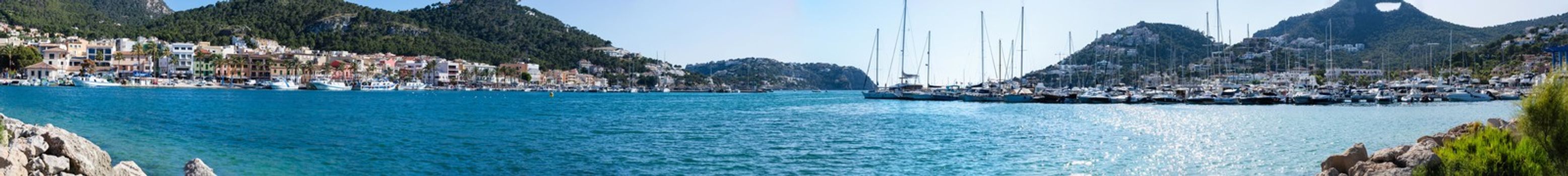 Panoramic view of the bay with the marina of Port Andratx Mallorca Baleares Spain.