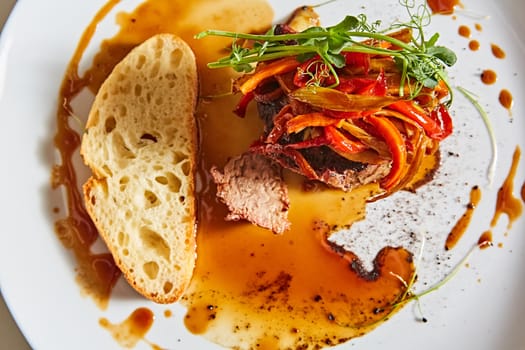 Delicious beef steak with vegetables. Shallow dof