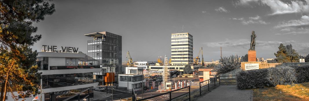 Constanta, Romania – 07.09.2019.  Panoramic view of Industrial and cargo port in Constanta, Romania, on a sunny summer day