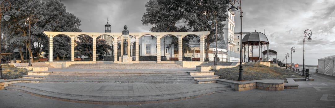 Constanta, Romania – 07.09.2019.  Statue of Mihai Eminescu in Constanta, Romania, on a sunny summer morning