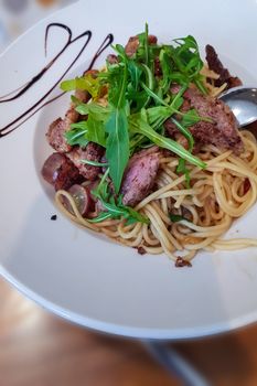 Gourmet tagliatelle with beef fillet stripes
