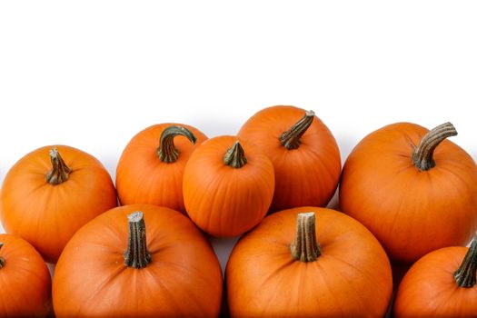 Heap of many orange pumpkins isolated on white background , Halloween concept