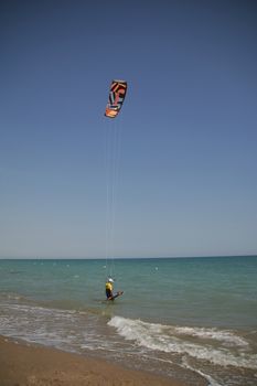 Kitesurfing in mediterranenan sea in Sicily