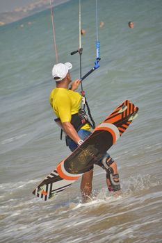 Kitesurfing in mediterranenan sea in Sicily