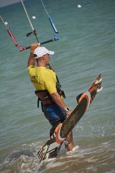 Kitesurfing in mediterranenan sea in Sicily