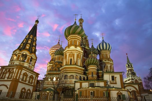 Moscow, Russia, Red Square, Kremlin and St. Basil church night view