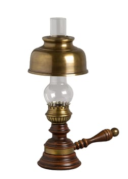 Antique oil lamp, isolated on white