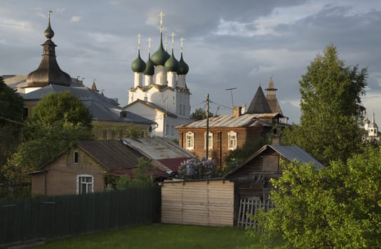 Rostov the Great, Russia. View on old Kremlin and old wooden houses.